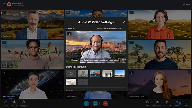 several people with different backgrounds having an online meeting on Skype