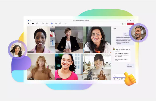 screenshot of Microsoft Teams video conference and chat room
