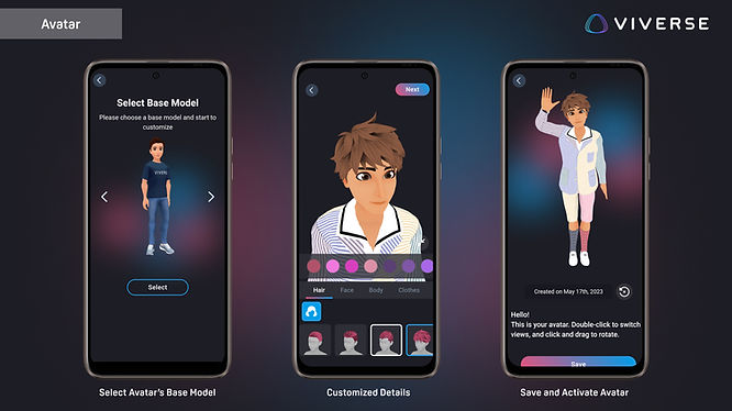 Screenshot of how to customize HTC VIVERSE Avatar on VIVERSE mobile app