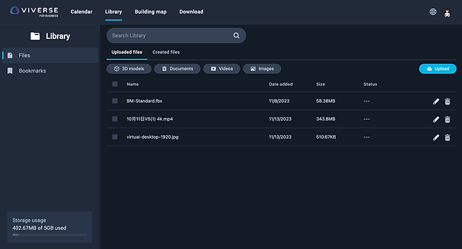 VIVERSE for Business provides easy file library for management