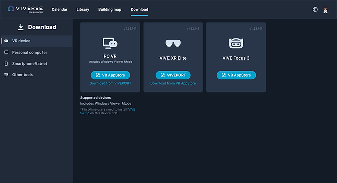 VIVERSE for Business supports multiple devices, incluuding VR devices, PC, smartphone, tools