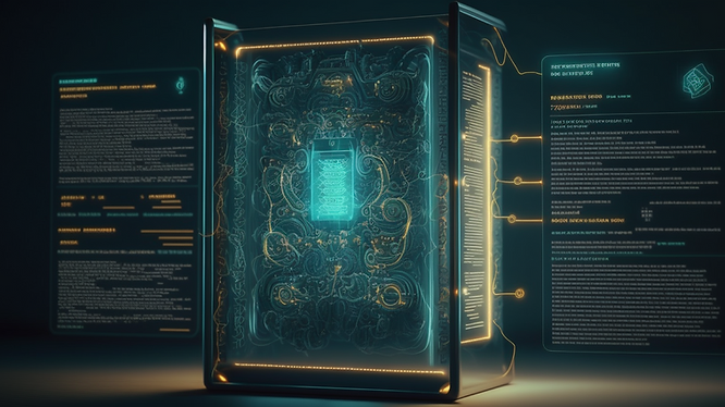 Visualization of a smart contract, a program stored on the blockchain for instant transactions.