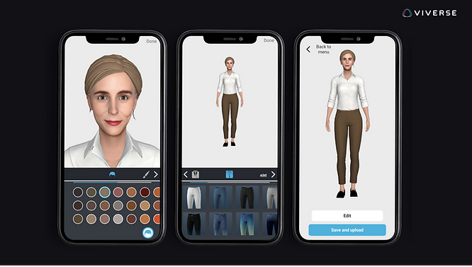 Realistic female avatar being made on the VIVE Avatar Creator app for mobile.