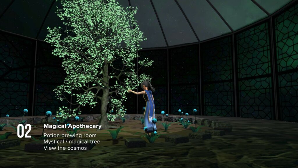 The Magical Apothecary is home to a potion-brewing witch, except she appears to be out at the moment. Take advantage of her absence to brew, commune with the mystical, or view the cosmos.