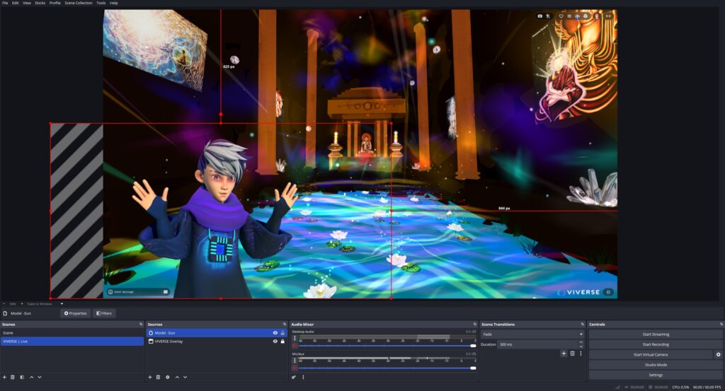 We're using one of our VIVERSE characters as a rigged model for this example, so we've used the Spout2 plugin to render him into our OBS scene.
