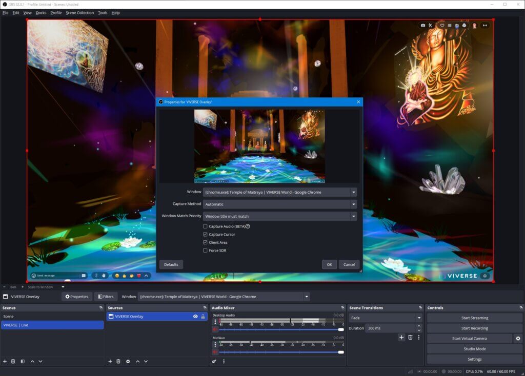 Use the Window Capture source option in OBS and select the browser window with your selected World.
