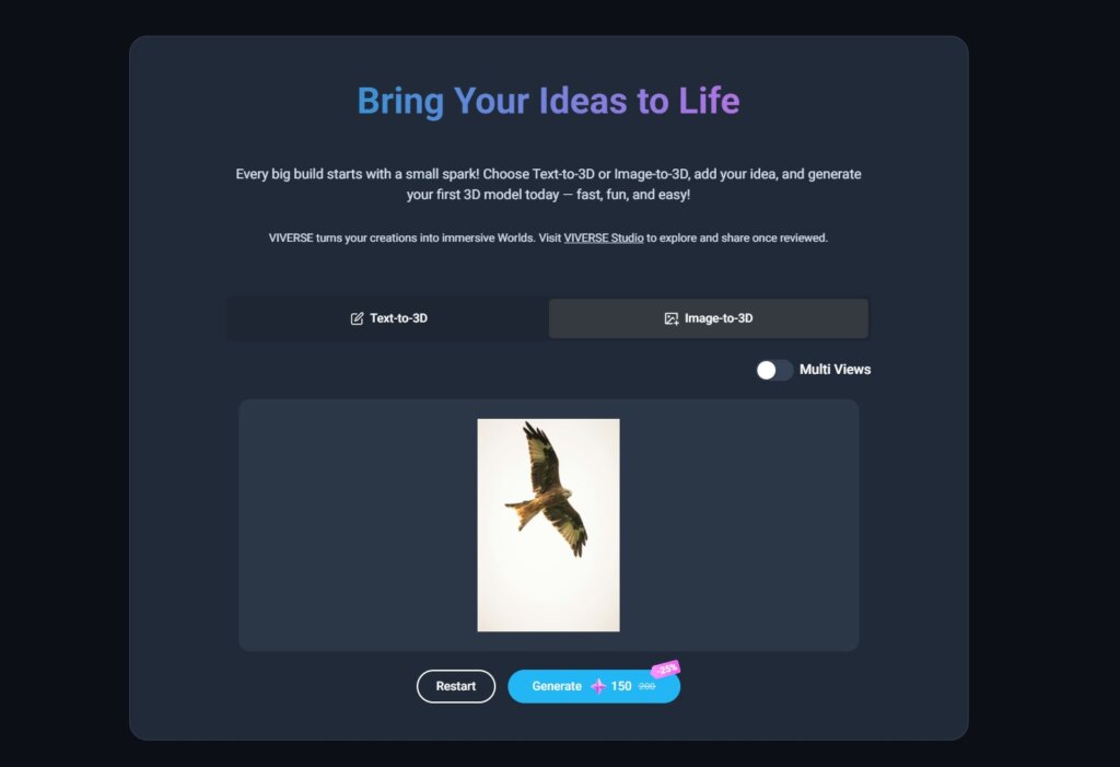 Image of a hawk gliding is input as the image-based prompt into Object AI.