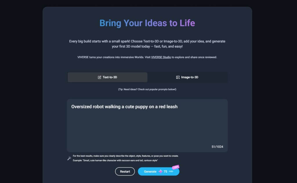 Insert the text prompt you want to use to generate a 3D object or model