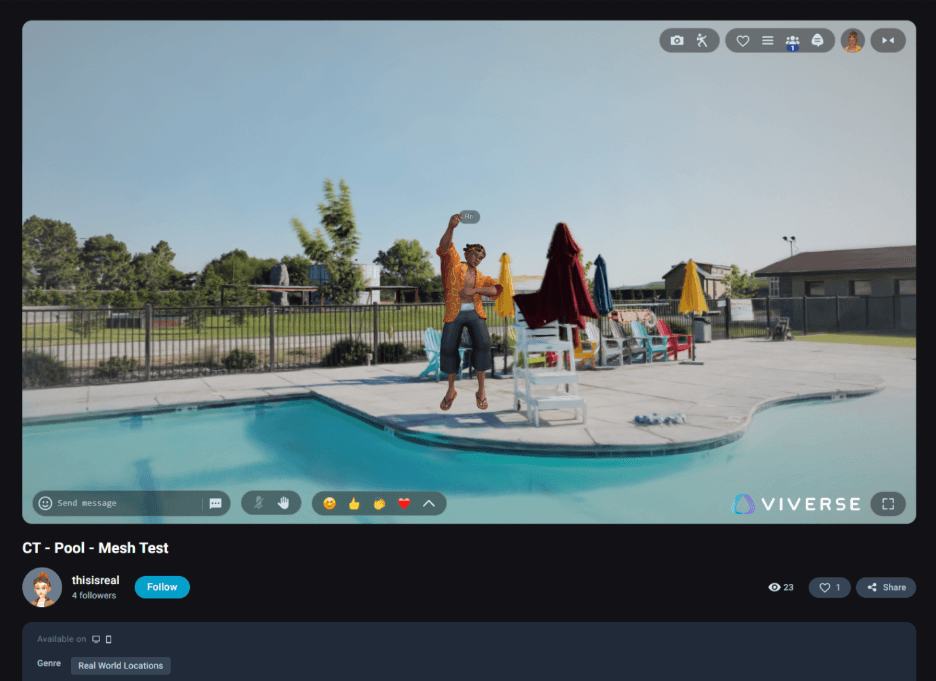 A VIVERSE character, Michael, is hanging out at the Camp Taylor pool before it was officially open. Rebel!