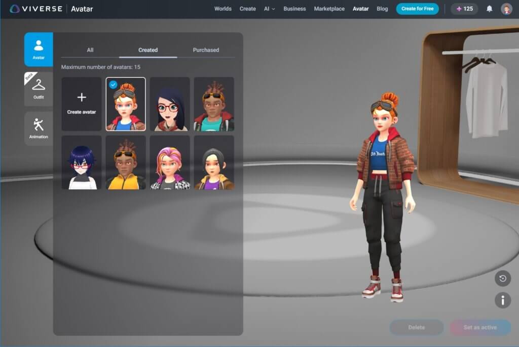 Showing the updated My Avatar panel showing the Created avatars tab.