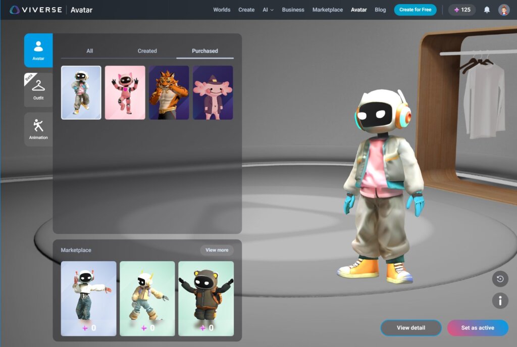 Showing the updated My Avatar panel showing the Purchased avatars tab.