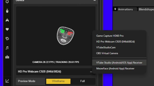  Puppetstring interface demonstrating facial tracking calibration