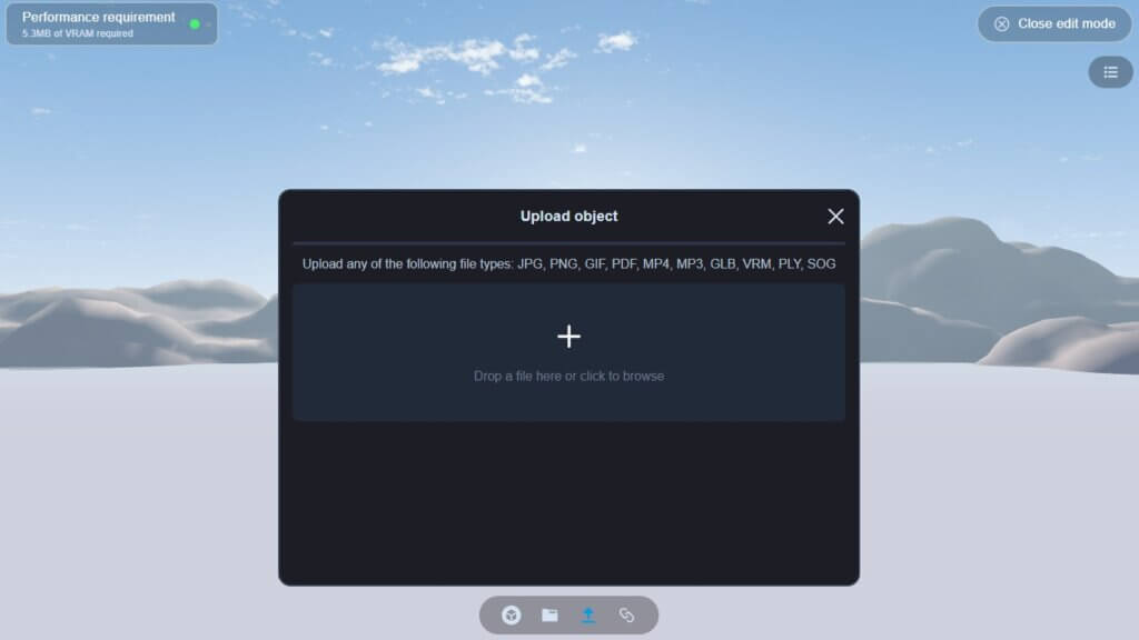 The Upload Object interface for adding objects to your template world.