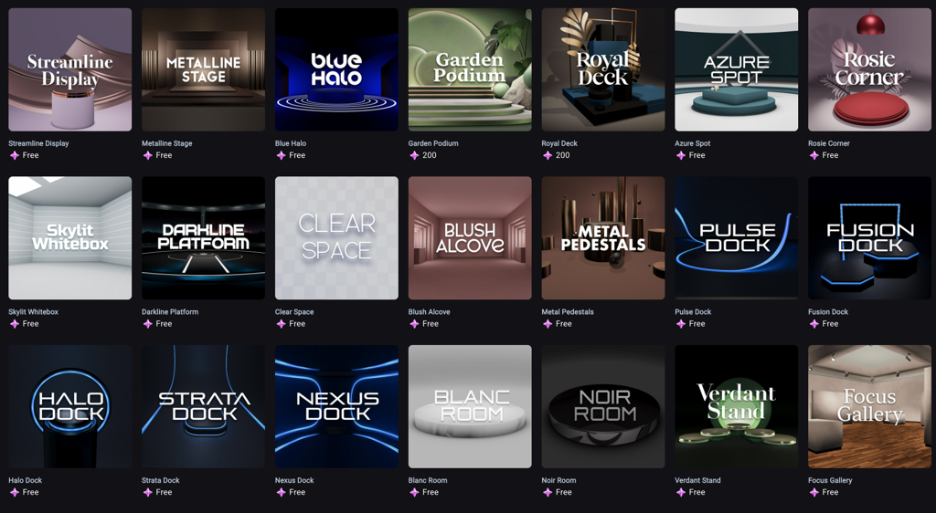 Display of available 3D Commerce showroom templates. Both designed and transparent options available!