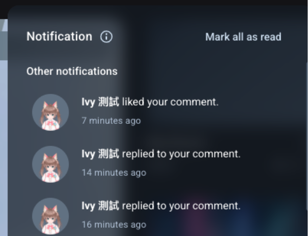 Screenshot of VIVERSE system notifications showing likes and replies to user comments.