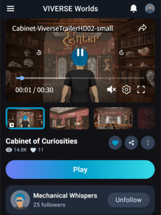 Screenshot of the mobile content detail page in VIVERSE with the Play button positioned higher on the screen.