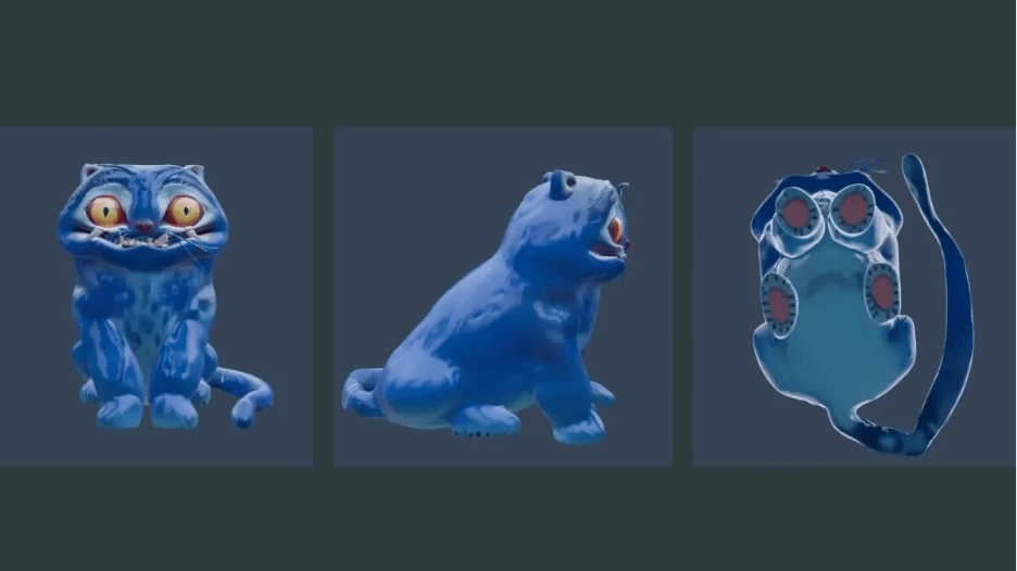 The author shows three angles of the generated 3D Derpy the Tiger model.