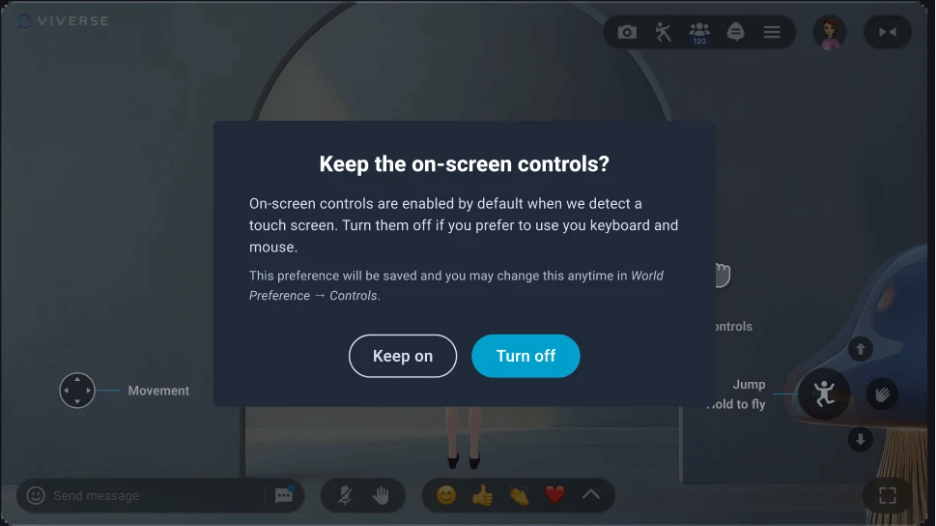 Visitors can change on-screen controls if they choose to proceed with mouse and keyboard instead.