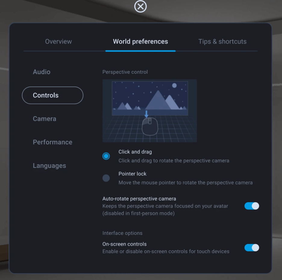 Adjust on-screen and perspective controls.