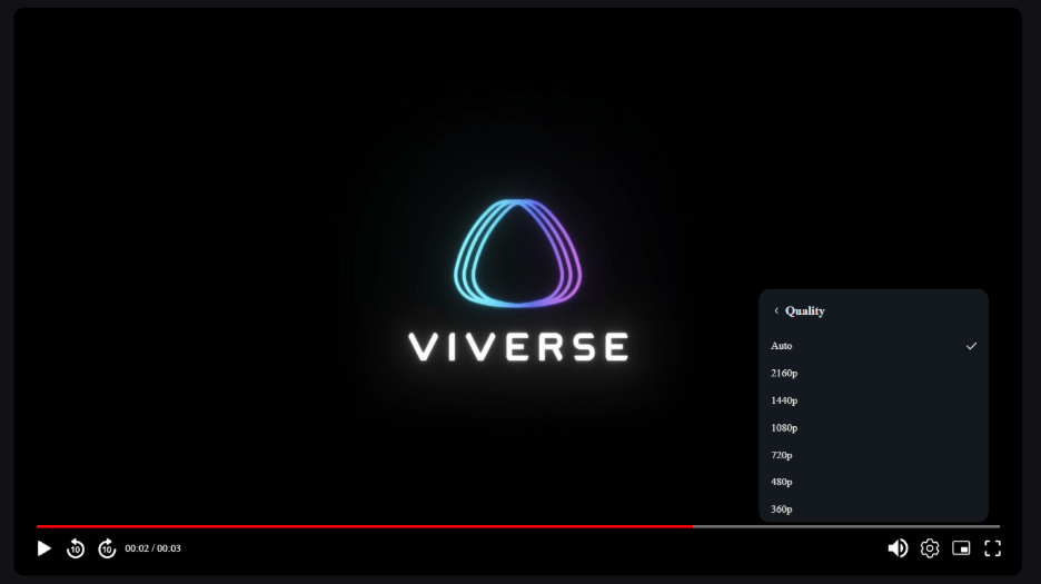 Video quality options for video displaying from 360p to 2160p 4K.
