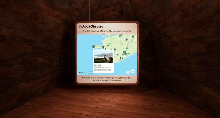 Embedded interactive map to find interesting new stories, designed for wandering, not rushing.