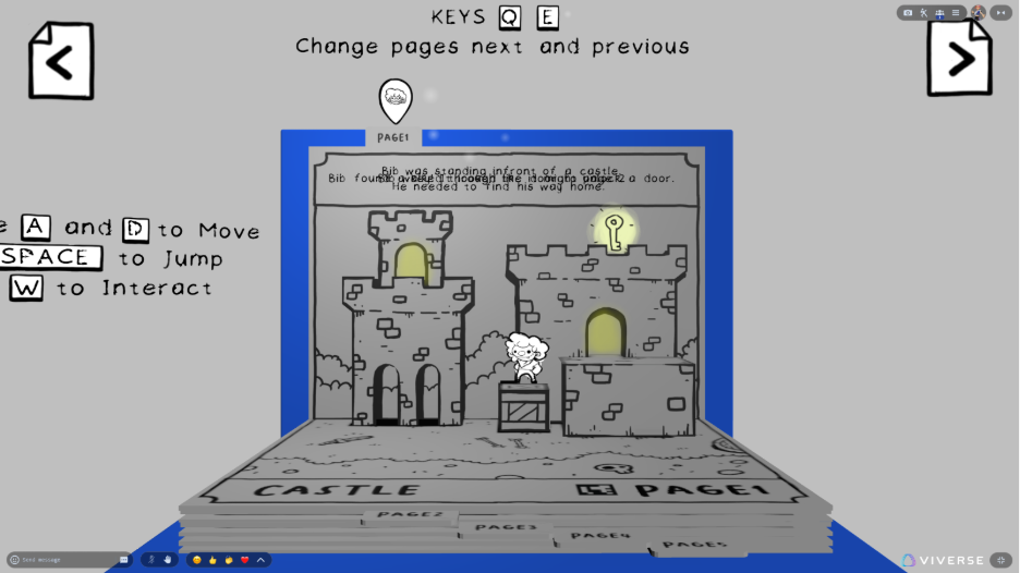 Bib Goes Home browser adventure game — popup book layered paper castle environment with character.