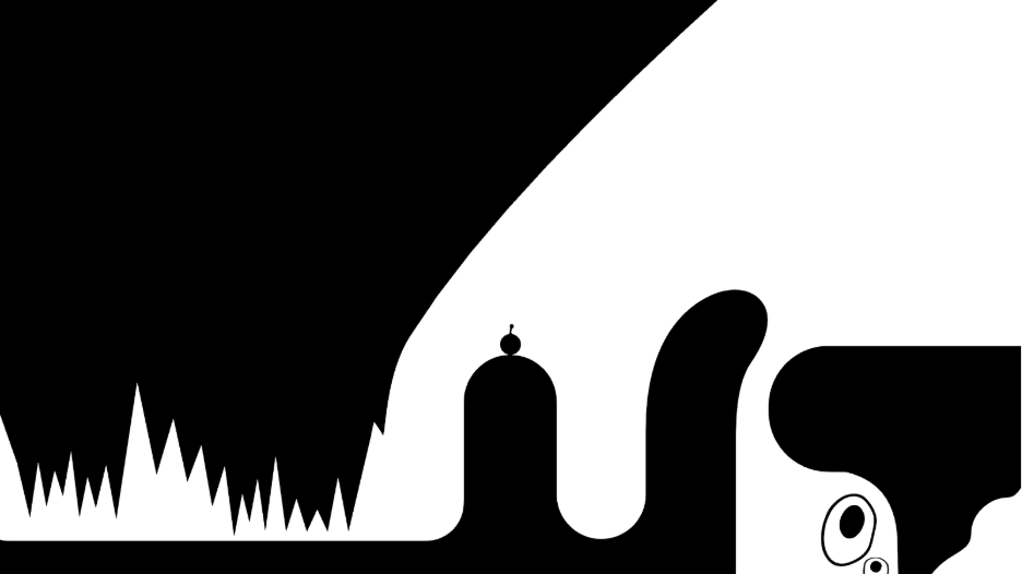 OVIVO minimalist platformer game online — high contrast black and white abstract environment.