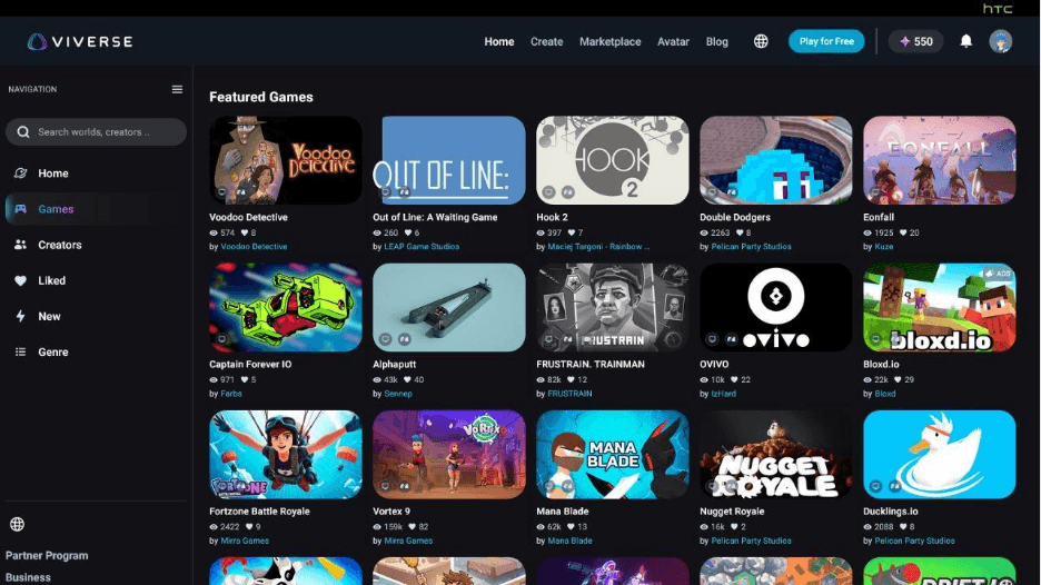 Screenshot of the VIVERSE platform showing the Alphaputt game available to play in browser.