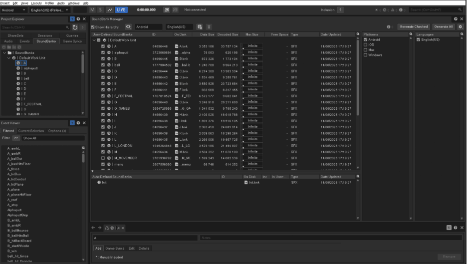 Alphaputt levels with layered atmospheric sound design built on Wwise audio middleware.