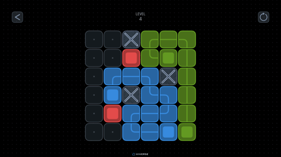Flow Line logic puzzle game on VIVERSE with colored dot grid and connection paths