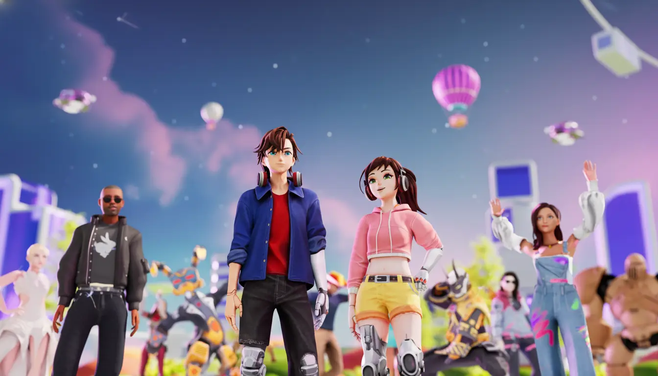 Spatial.io 3D avatars gathered in a virtual world, illustrating a guide to moving Spatial worlds to VIVERSE before the platform sunsets.