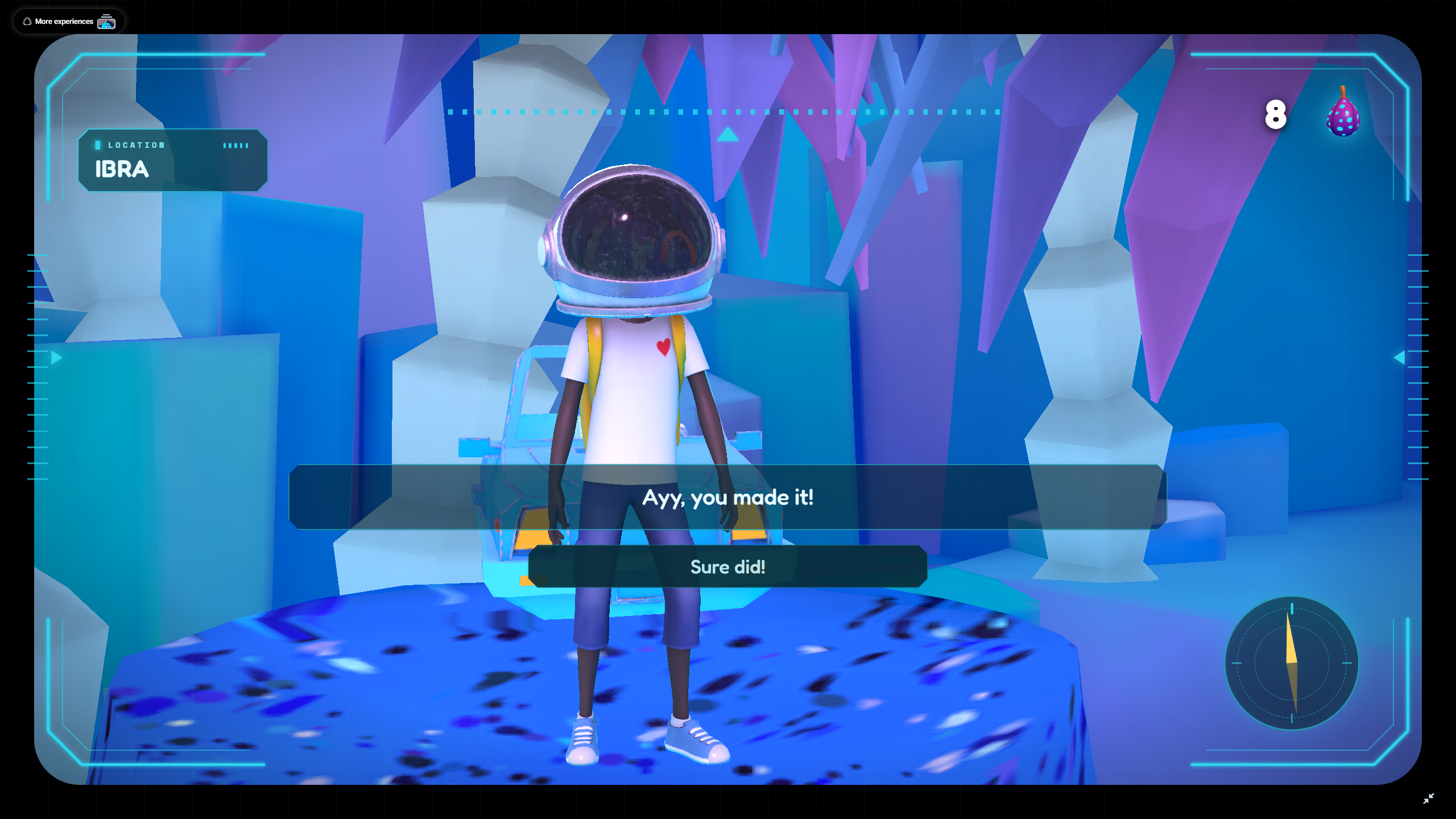 Aku greeting a player who reached him on Ibra in the VIVERSE experience.