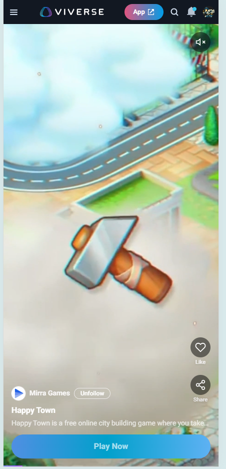 The VIVERSE mobile feed showing an updated “Play Now” button with improved visibility.