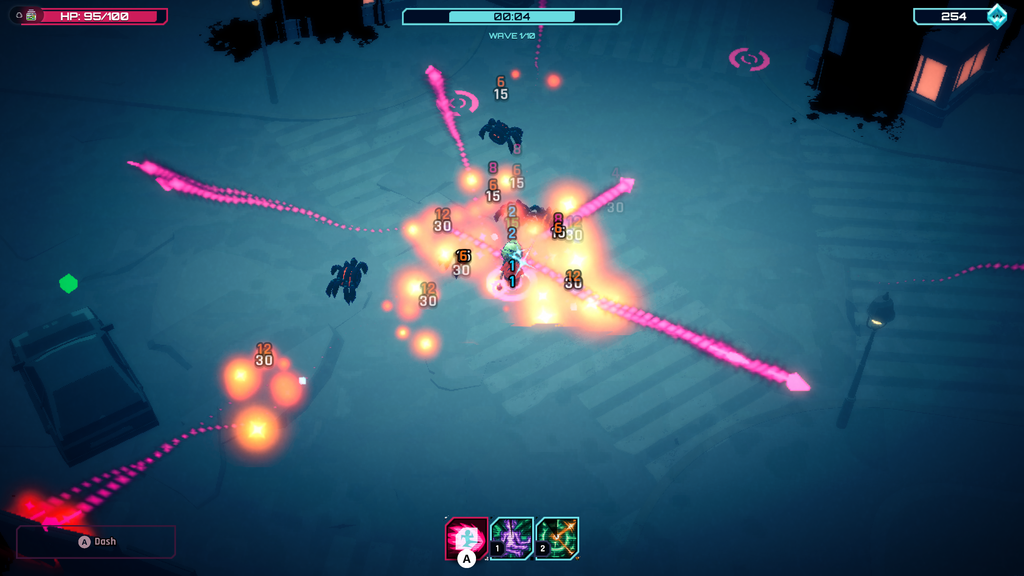 Sorceress unleashes fireballs and pink energy bolts on spider-like aliens in W.A.N.D. Project