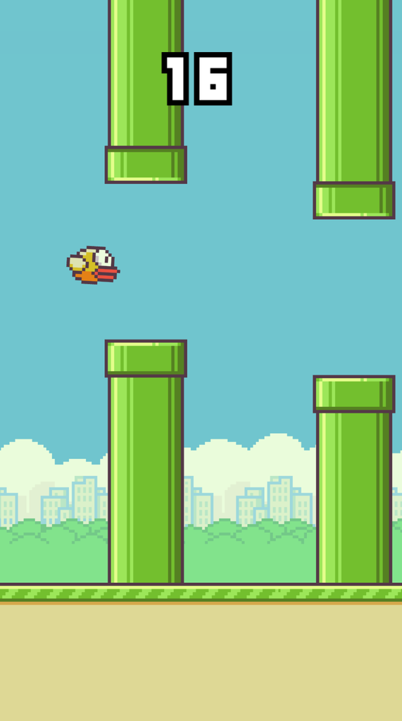 Flappy Bird gameplay on VIVERSE showing the bird flying between green pipes